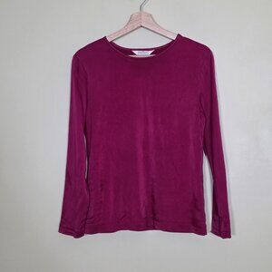 Vintage Henri Bendel Top M Women Magenta LS Round Neck Old Money Stetch Boho Y2K